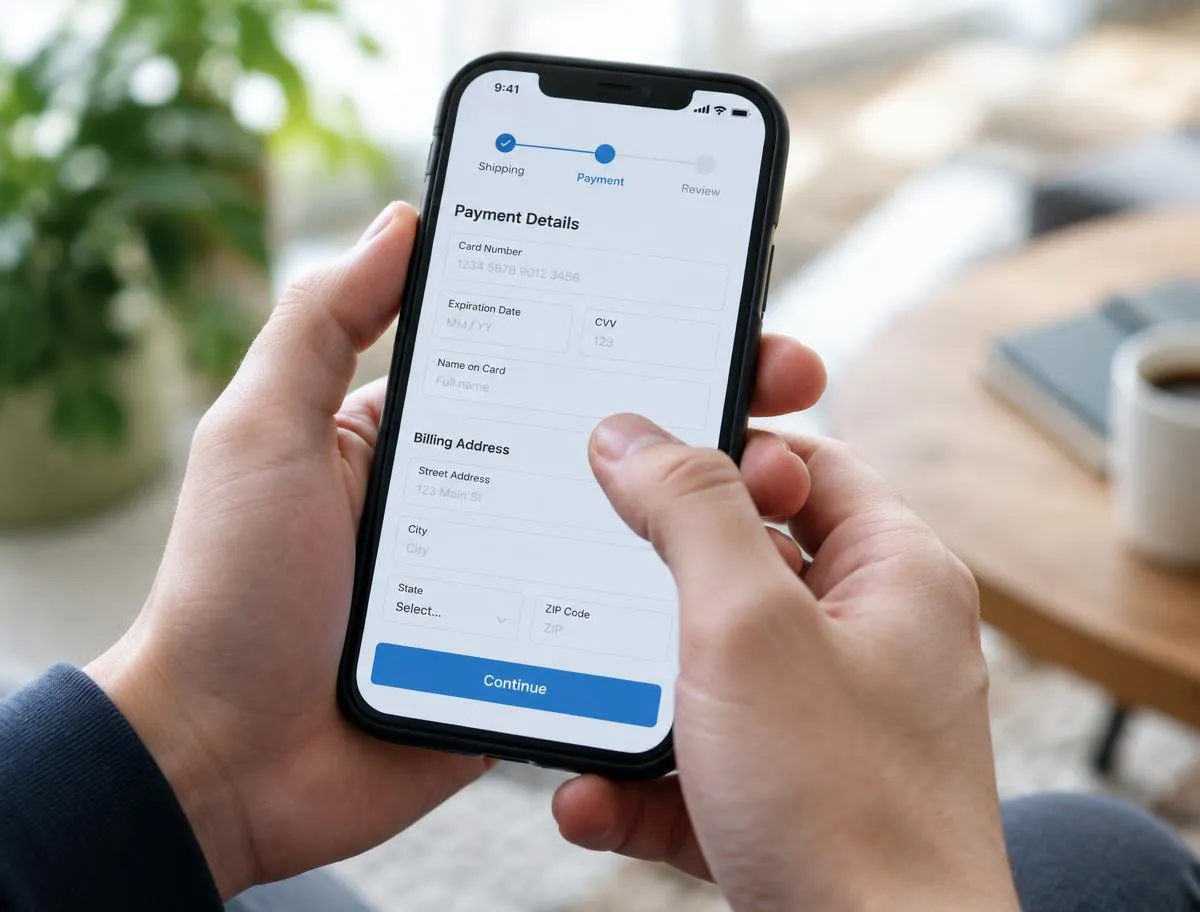 Mobile checkout form being filled in on a smartphone
