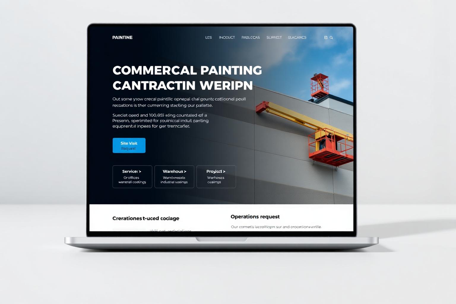 Fictional commercial painting contractor website concept with industrial service categories and a site-visit call to action