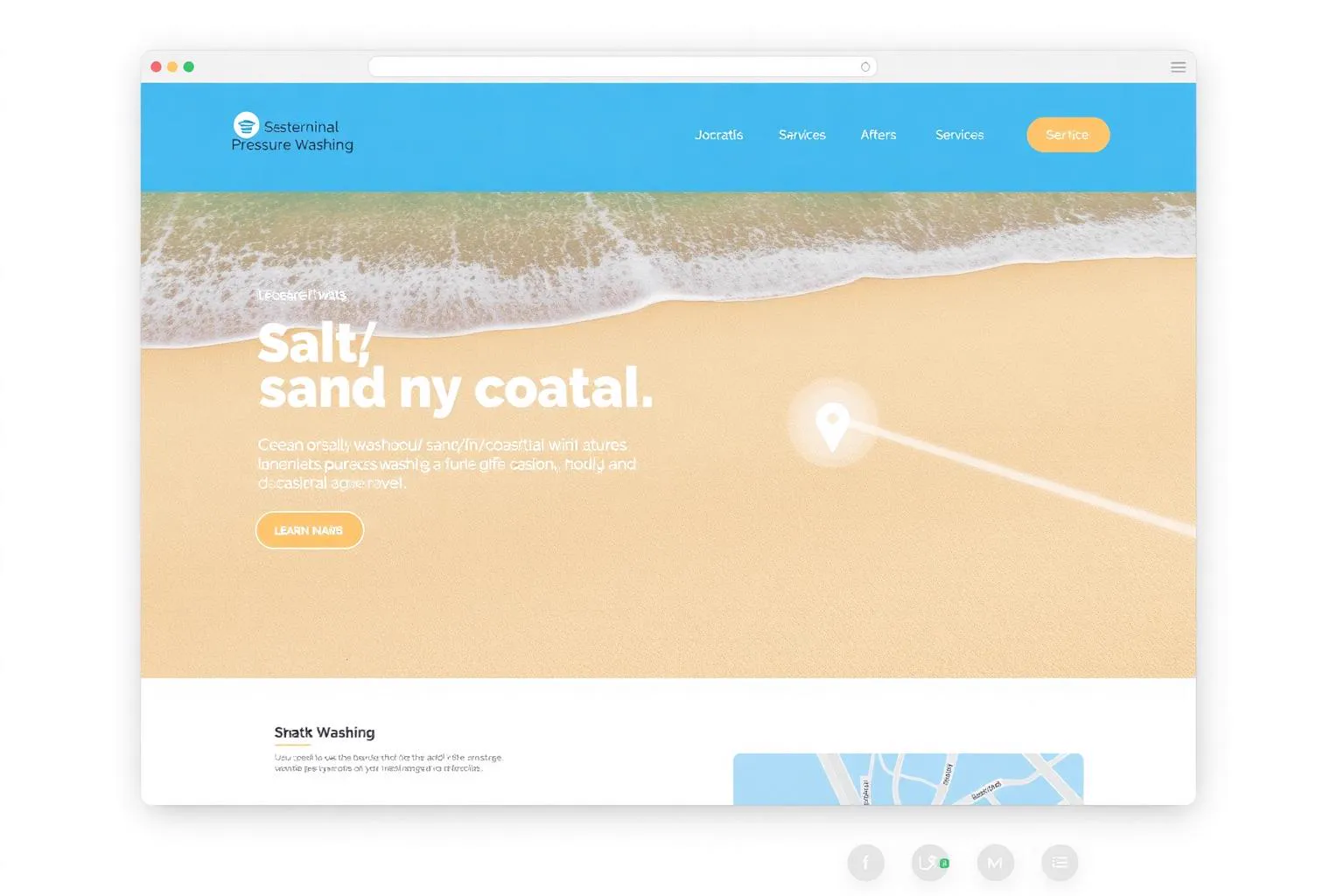 Fictional coastal pressure washing website concept for salt, mold and exterior surface cleaning