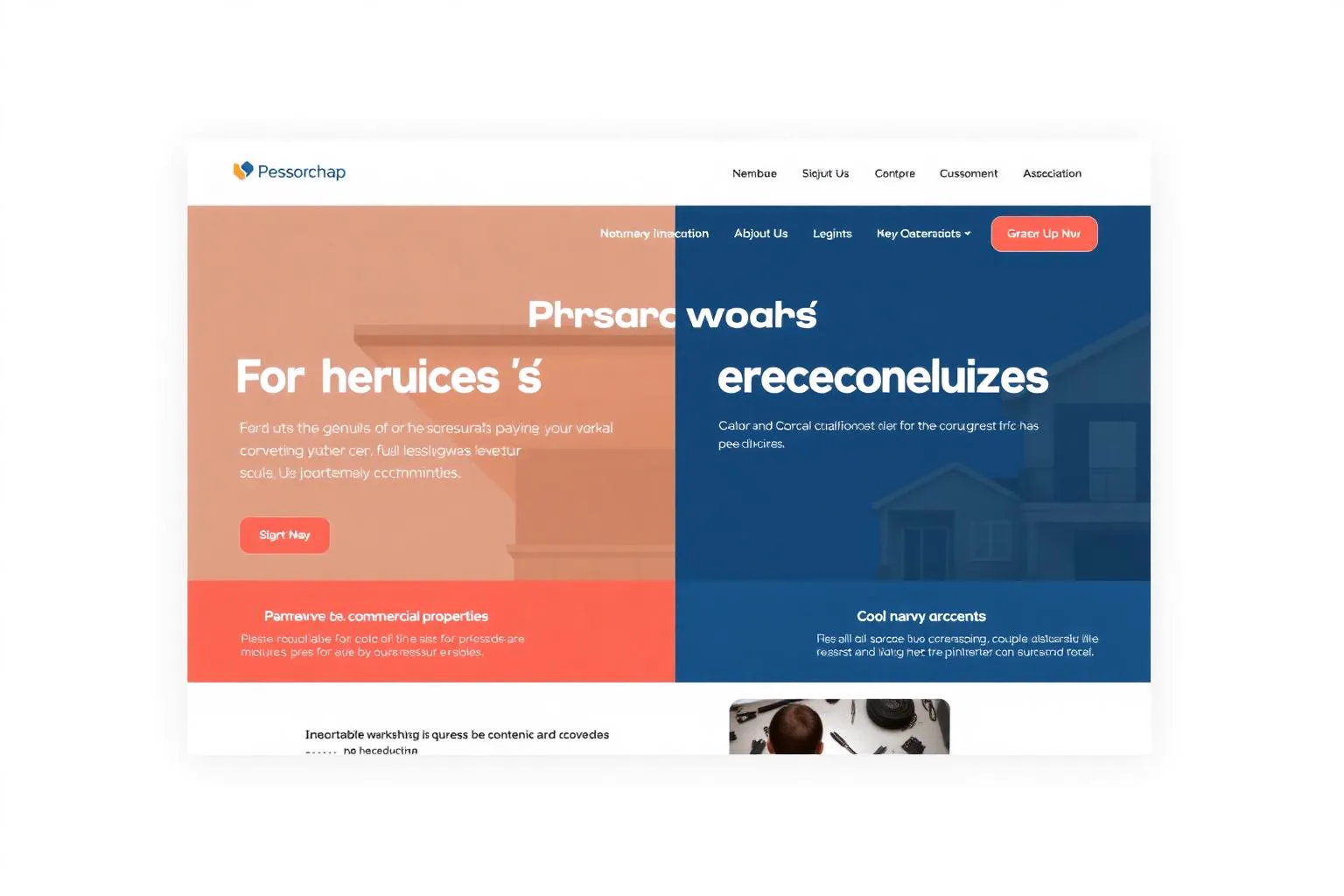 Fictional multi-service pressure washing website concept with separate residential and commercial customer journeys